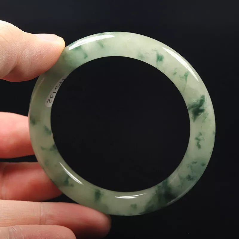 VINTAFE XS Jadeite Green Jade Bangle Size 54mm - Round Princess Cut - Flower Jade L317 - JazzyJewelbyAmina