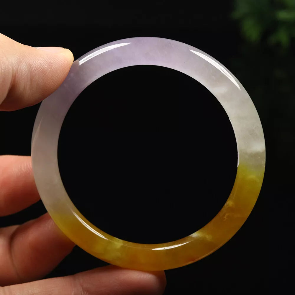 VINTAGE XS Jadeite Green/Lavender/Brown/Yellow Jade Bangle Round Princess Cut Size 54mm L460 - JazzyJewelbyAmina