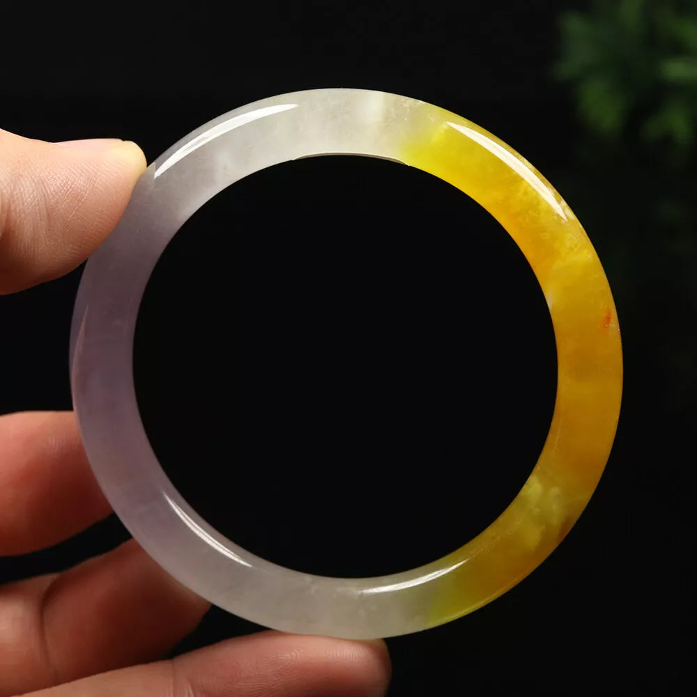VINTAGE XS Jadeite Green/Lavender/Brown/Yellow Jade Bangle Round Princess Cut Size 54mm L460 - JazzyJewelbyAmina