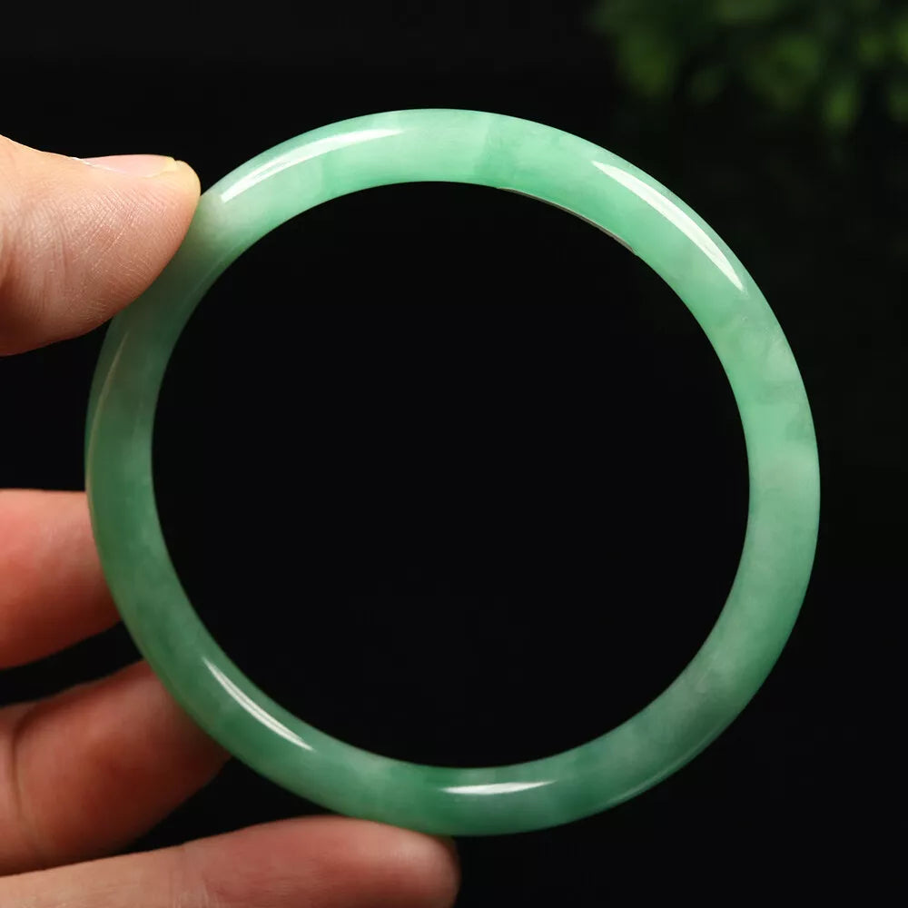 VINTAGE Large Jadeite Green Jade Bangle Size 60mm Round Princess Thin Cut - Stackable U801 - JazzyJewelbyAmina