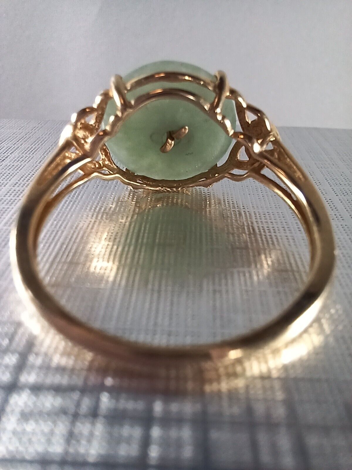 VINTAGE JADE 14KT SOLID GOLD PI DISC RING Sz 8 US - JazzyJewelbyAmina