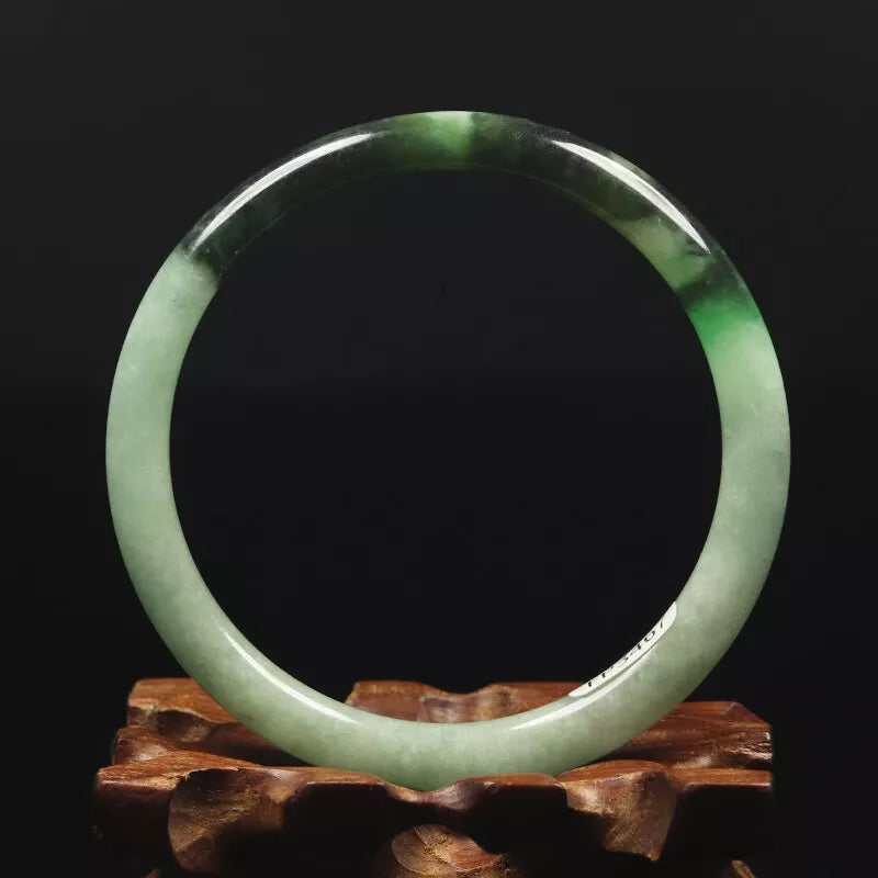 VINTAGE Medium Jadeite Green /Black Jade Bangle - Round Princess Thin Cur - Size 59mm 'FINE HAIRLINE CRACK' U987 - JazzyJewelbyAmina