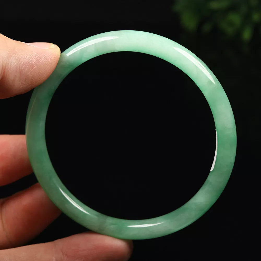 VINTAGE Large Jadeite Green Jade Bangle Size 60mm Round Princess Thin Cut - Stackable U801 - JazzyJewelbyAmina