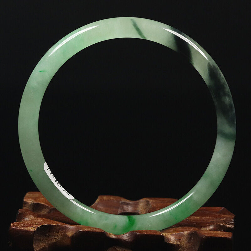 VINTAGE Medium Jadeite Green /Black Jade Bangle - Round Princess Thin Cur - Size 59mm 'FINE HAIRLINE CRACK' U987 - JazzyJewelbyAmina