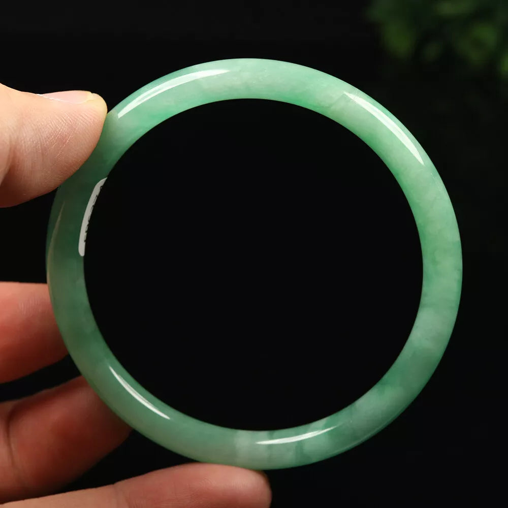 VINTAGE Large Jadeite Green Jade Bangle Size 60mm Round Princess Thin Cut - Stackable U801 - JazzyJewelbyAmina