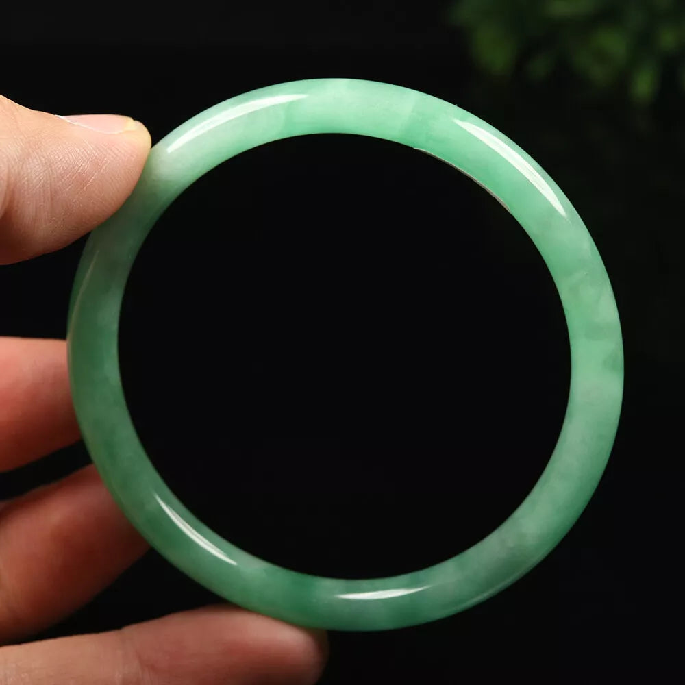 VINTAGE Large Jadeite Green Jade Bangle Size 60mm Round Princess Thin Cut - Stackable U801 - JazzyJewelbyAmina