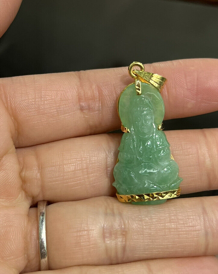 Jade Guanyin 18K Solid Gold Buddha Pendant - JazzyJewelbyAmina