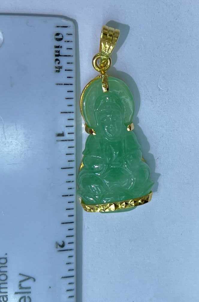 Jade Guanyin 18K Solid Gold Buddha Pendant - JazzyJewelbyAmina