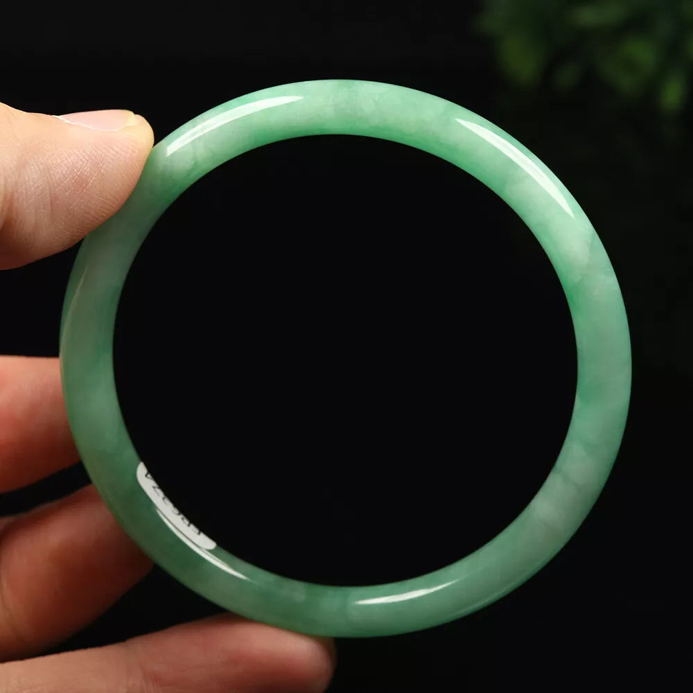 VINTAGE Large Jadeite Green Jade Bangle Size 60mm Round Princess Thin Cut - Stackable U801 - JazzyJewelbyAmina