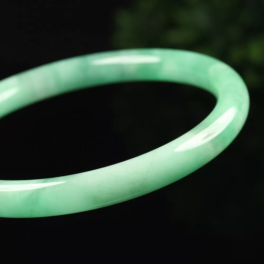 VINTAGE Large Jadeite Green Jade Bangle Size 60mm Round Princess Thin Cut - Stackable U801 - JazzyJewelbyAmina