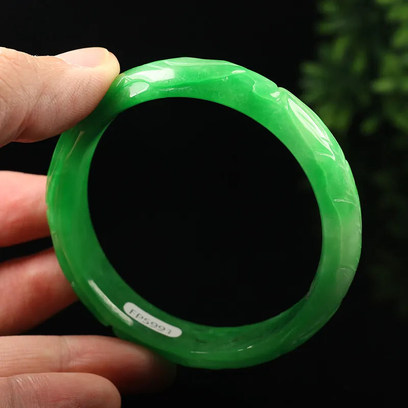 VINTAGE Medium Jadeite Green Hancarved Jade Bangle Size 59mm Dragon Phoneix - Lunar Year of the Dragon! F035 - JazzyJewelbyAmina