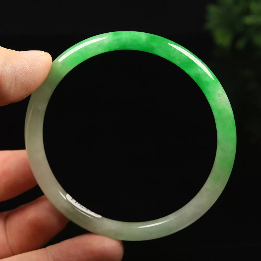 VINTAGE Large Jadeite Green/White Jade Bangle Size 62mm - Round Princess Thin Cut U475 - JazzyJewelbyAmina