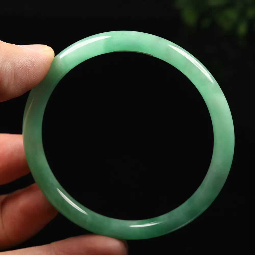 VINTAGE Large Jadeite Green Jade Bangle Size 60mm Round Princess Thin Cut - Stackable U801 - JazzyJewelbyAmina