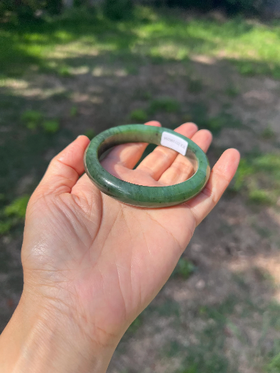 VINTAGE Large Nephrite Jade Bangle from Siberia, Spinach Green (Rare Piece) Size 60mm J112 - JazzyJewelbyAmina