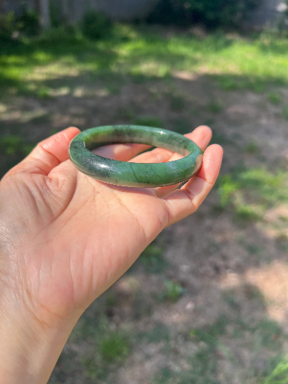 VINTAGE Large Nephrite Jade Bangle from Siberia, Spinach Green (Rare Piece) Size 60mm J112 - JazzyJewelbyAmina