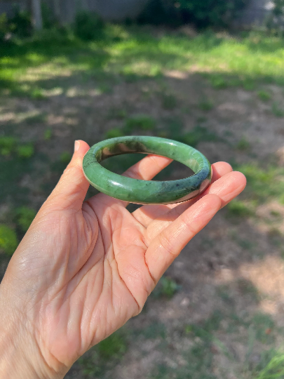 VINTAGE Large Nephrite Jade Bangle from Siberia, Spinach Green (Rare Piece) Size 60mm J112 - JazzyJewelbyAmina