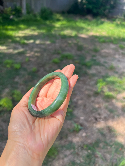 VINTAGE Large Nephrite Jade Bangle from Siberia, Spinach Green (Rare Piece) Size 60mm J112 - JazzyJewelbyAmina