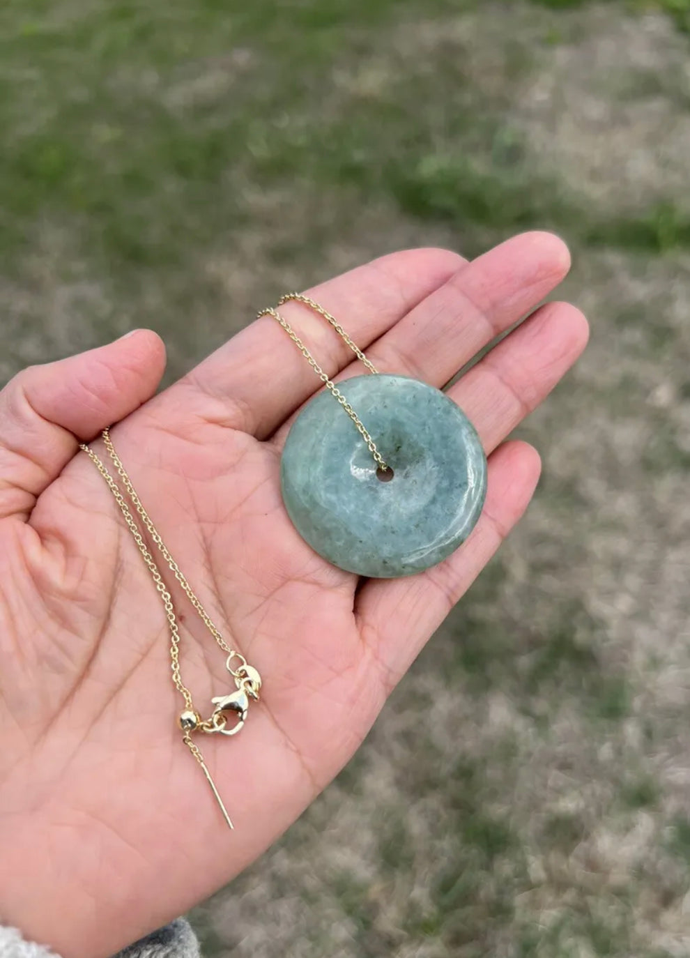 VINTAGE Jadeite Green Jade Pi Pendant w/ Chain - JazzyJewelbyAmina