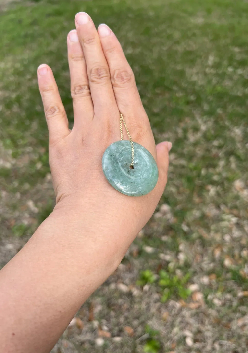 VINTAGE Jadeite Green Jade Pi Pendant w/ Chain - JazzyJewelbyAmina