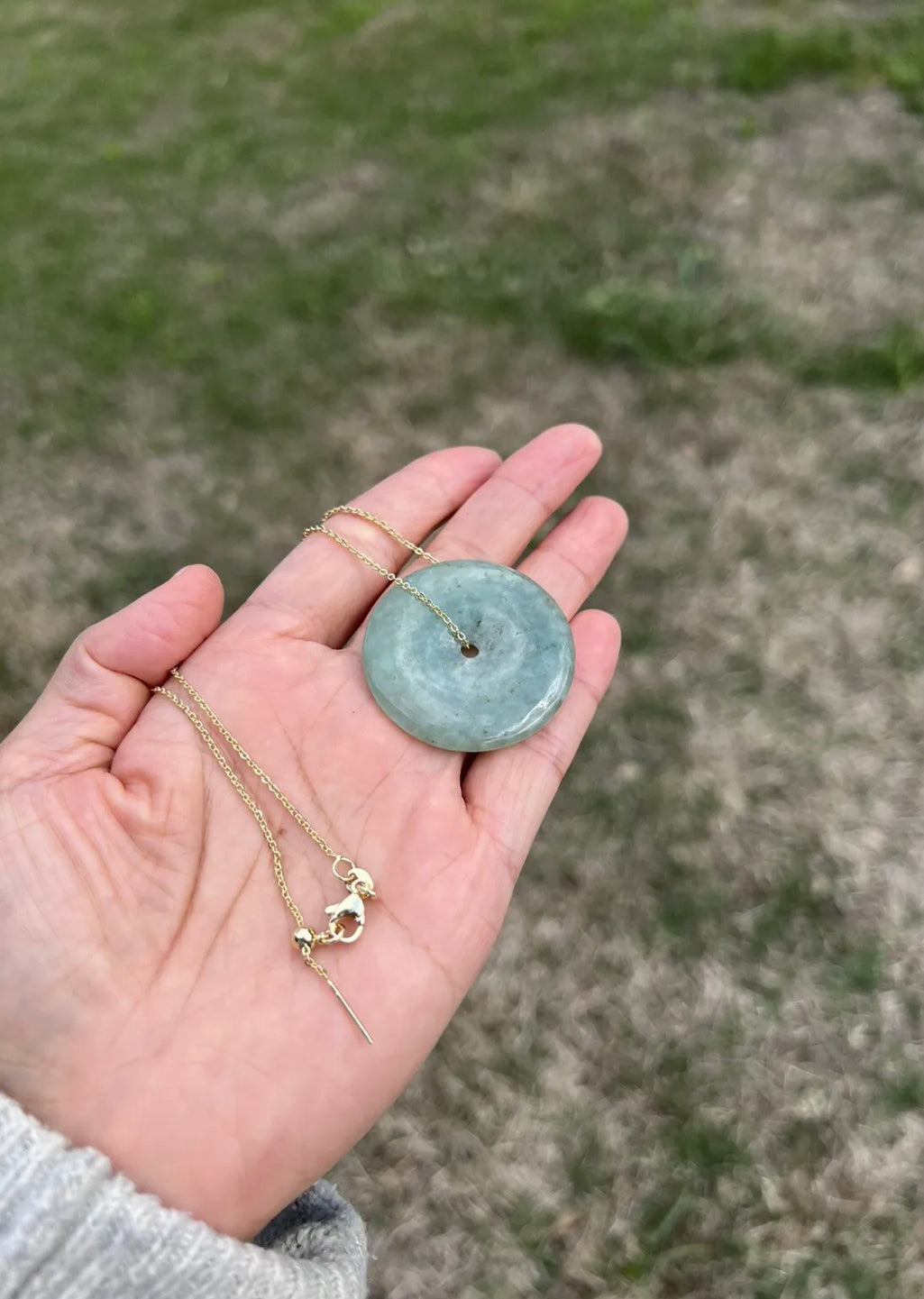 VINTAGE Jadeite Green Jade Pi Pendant w/ Chain - JazzyJewelbyAmina