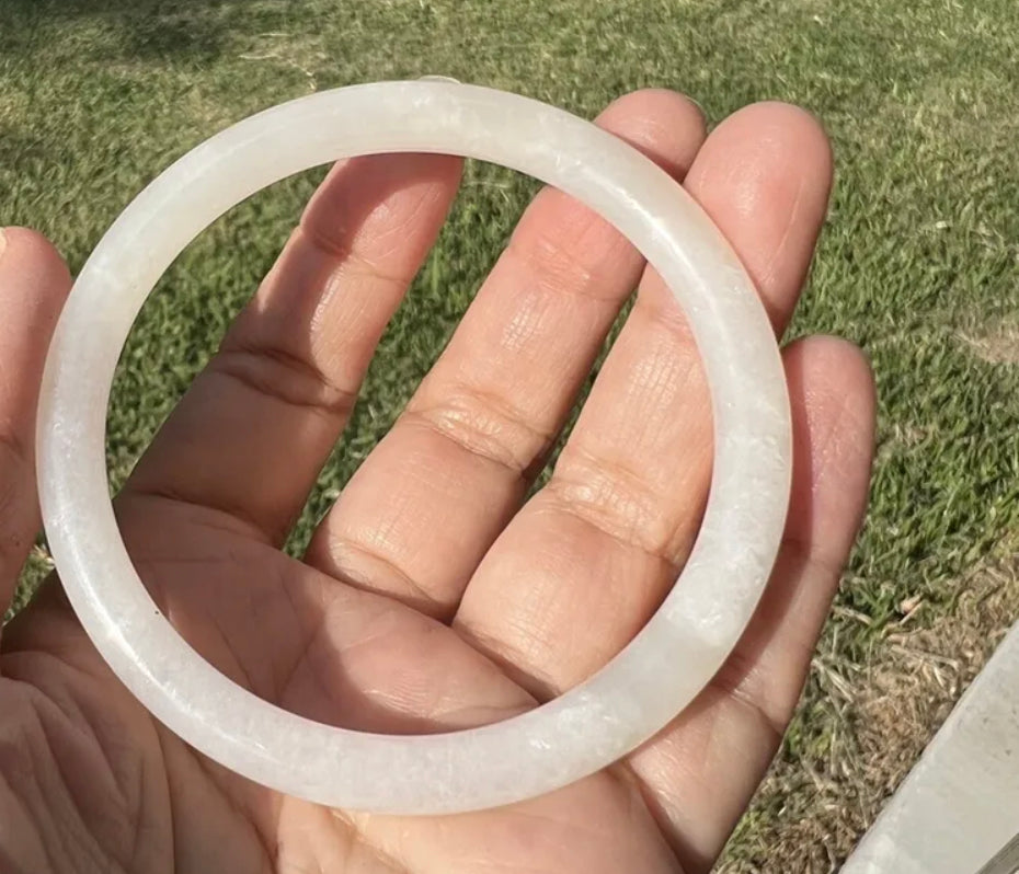 VINTAGE Medium Hetian Nephrite Jade Bangle from Burma - Thin Stackable Bangle 57mm - JazzyJewelbyAmina