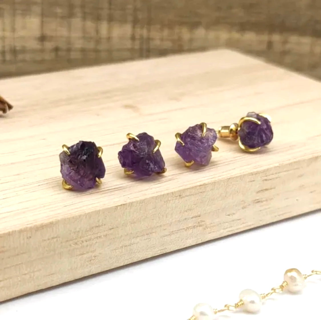Raw Amethyst Crystal Stud Earrings - JazzyJewelbyAmina