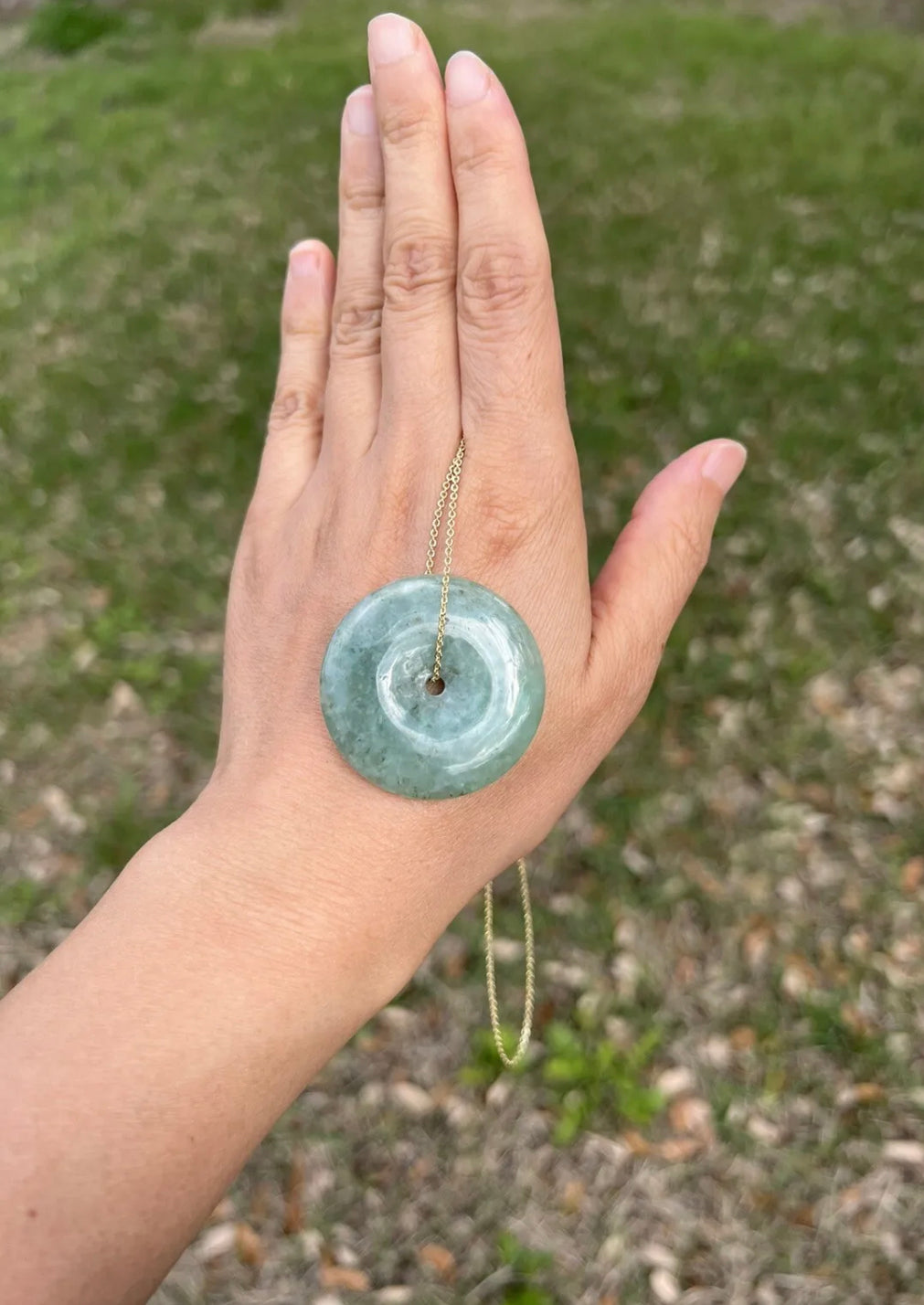 VINTAGE Jadeite Green Jade Pi Pendant w/ Chain - JazzyJewelbyAmina