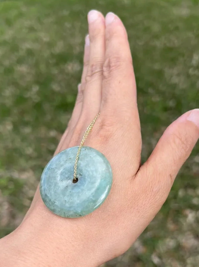 VINTAGE Jadeite Green Jade Pi Pendant w/ Chain - JazzyJewelbyAmina