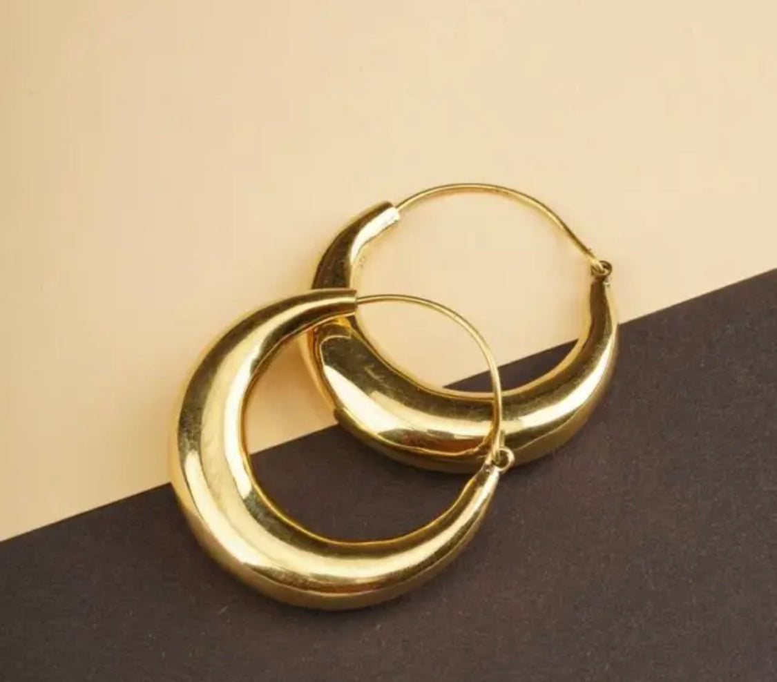 Gold Brass Boho Crescent Hoop Earrings - JazzyJewelbyAmina