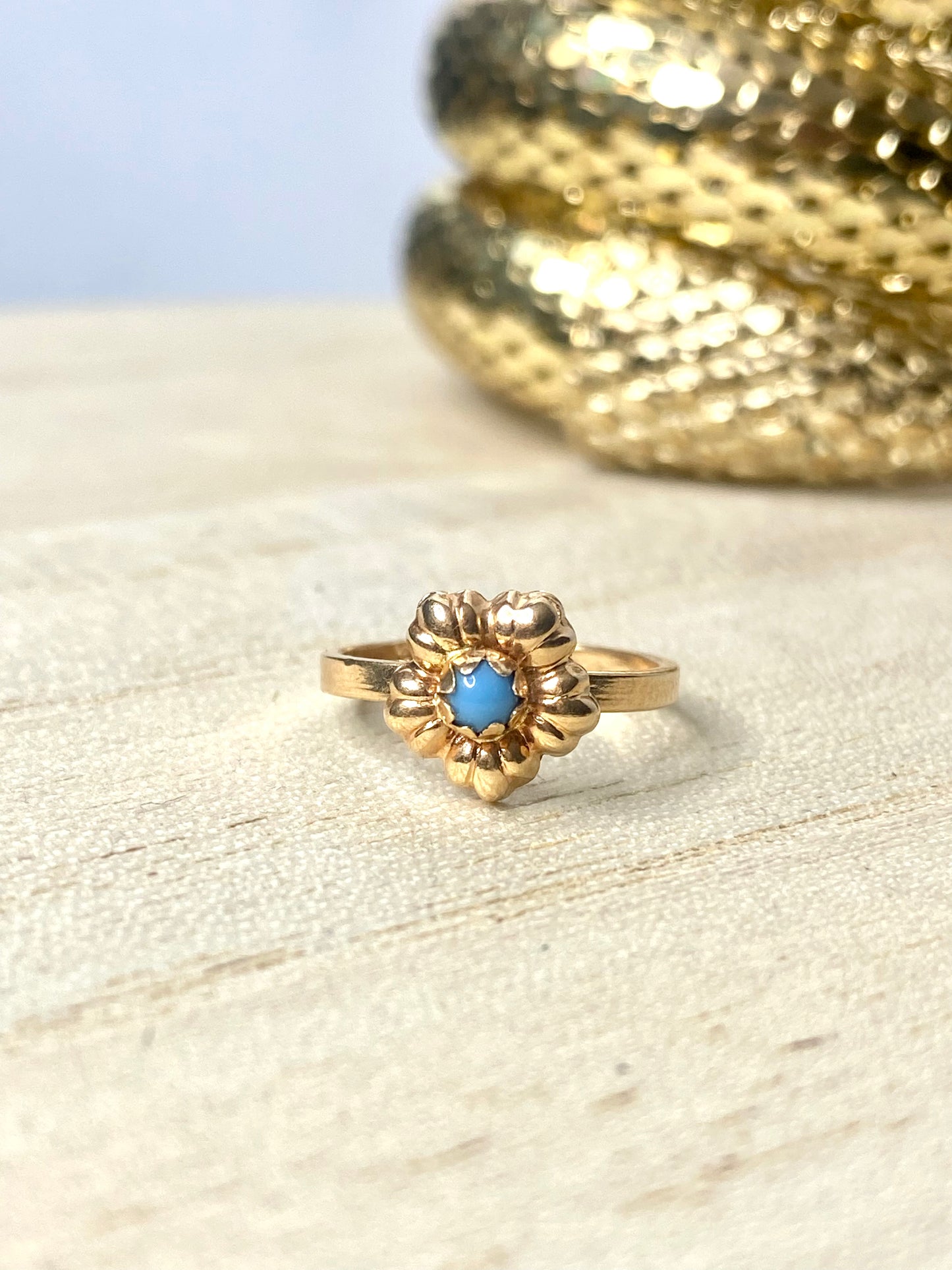 VINTAGE 18K Yellow Gold Ring Micro Turquoise Stone Ring Size 3 US (baby/child) - JazzyJewelbyAmina