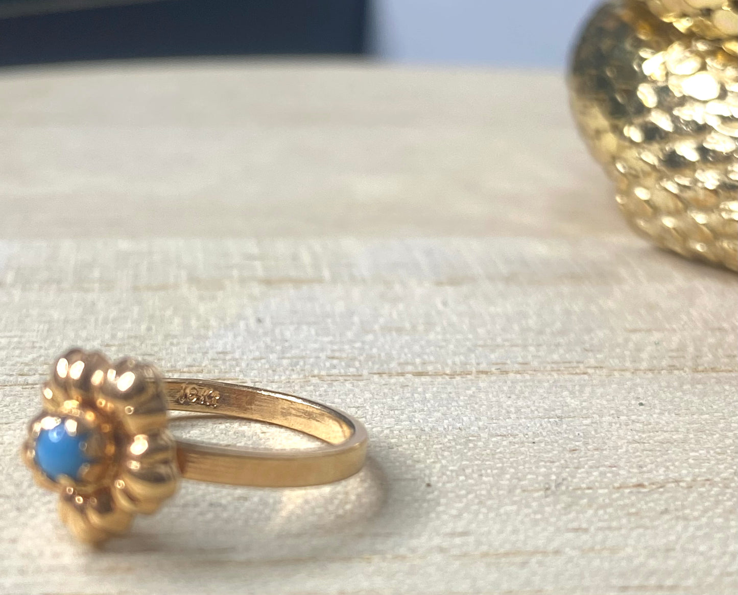 VINTAGE 18K Yellow Gold Ring Micro Turquoise Stone Ring Size 3 US (baby/child) - JazzyJewelbyAmina