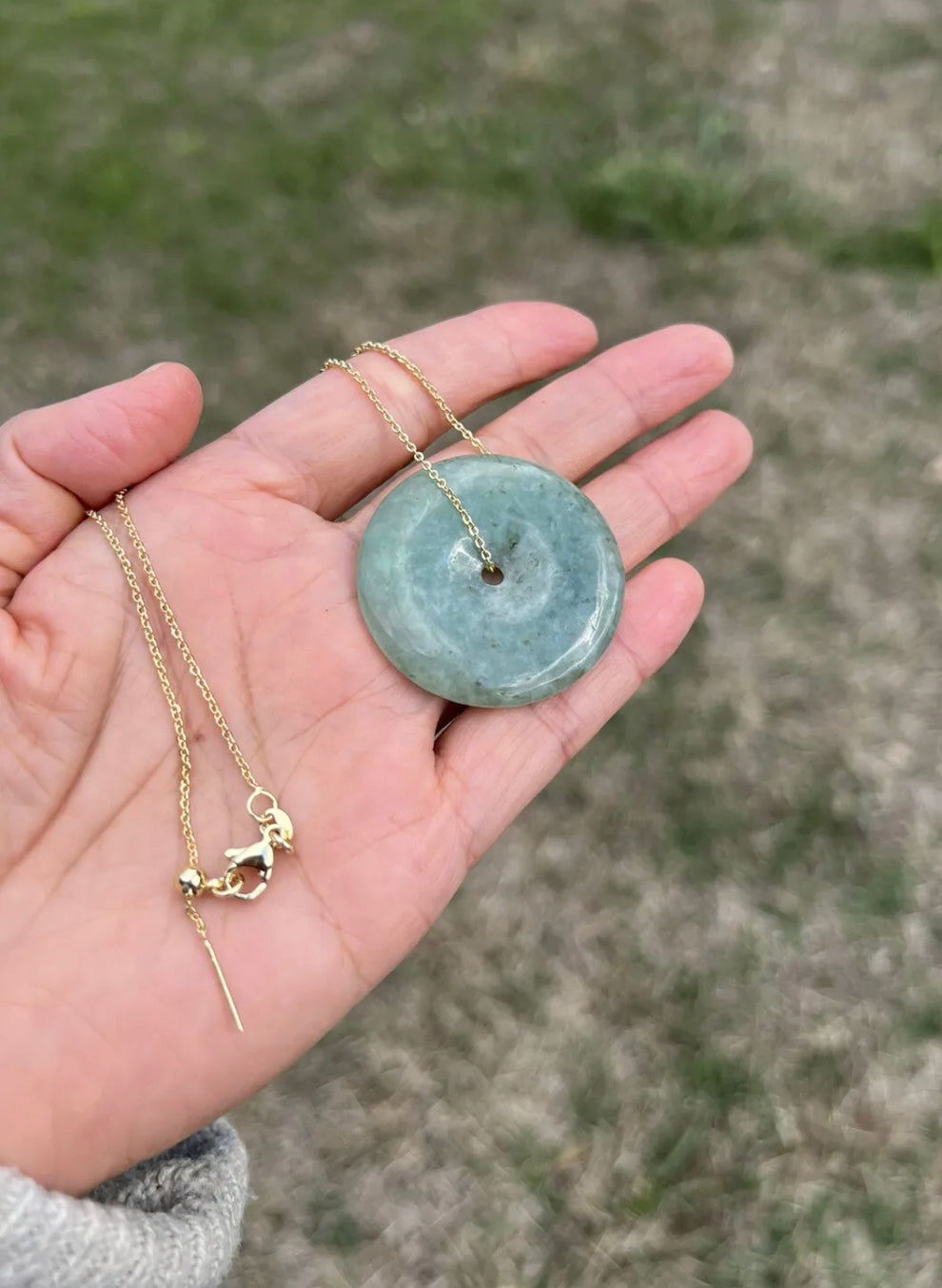 VINTAGE Jadeite Green Jade Pi Pendant w/ Chain - JazzyJewelbyAmina