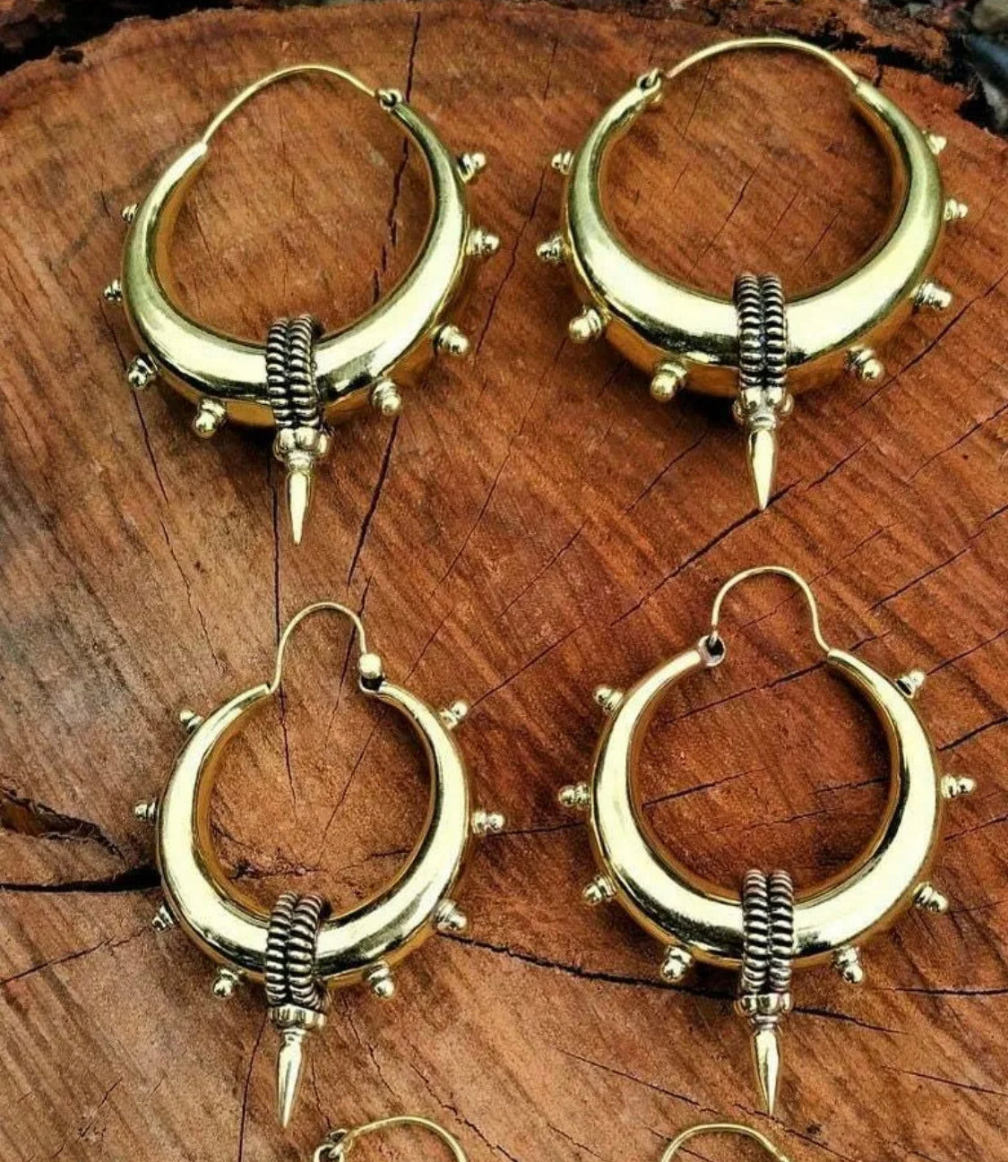 Brass Boho Earrings - Crescent Shaped Hoops - JazzyJewelbyAmina