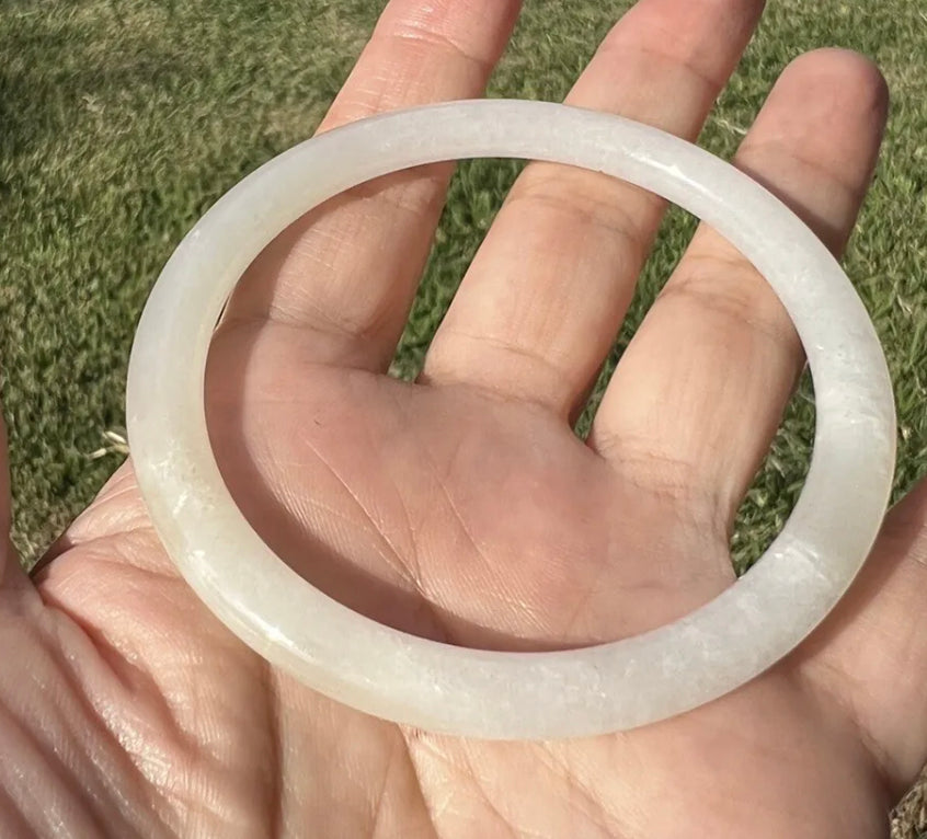 VINTAGE Medium Hetian Nephrite Jade Bangle from Burma - Thin Stackable Bangle 57mm - JazzyJewelbyAmina