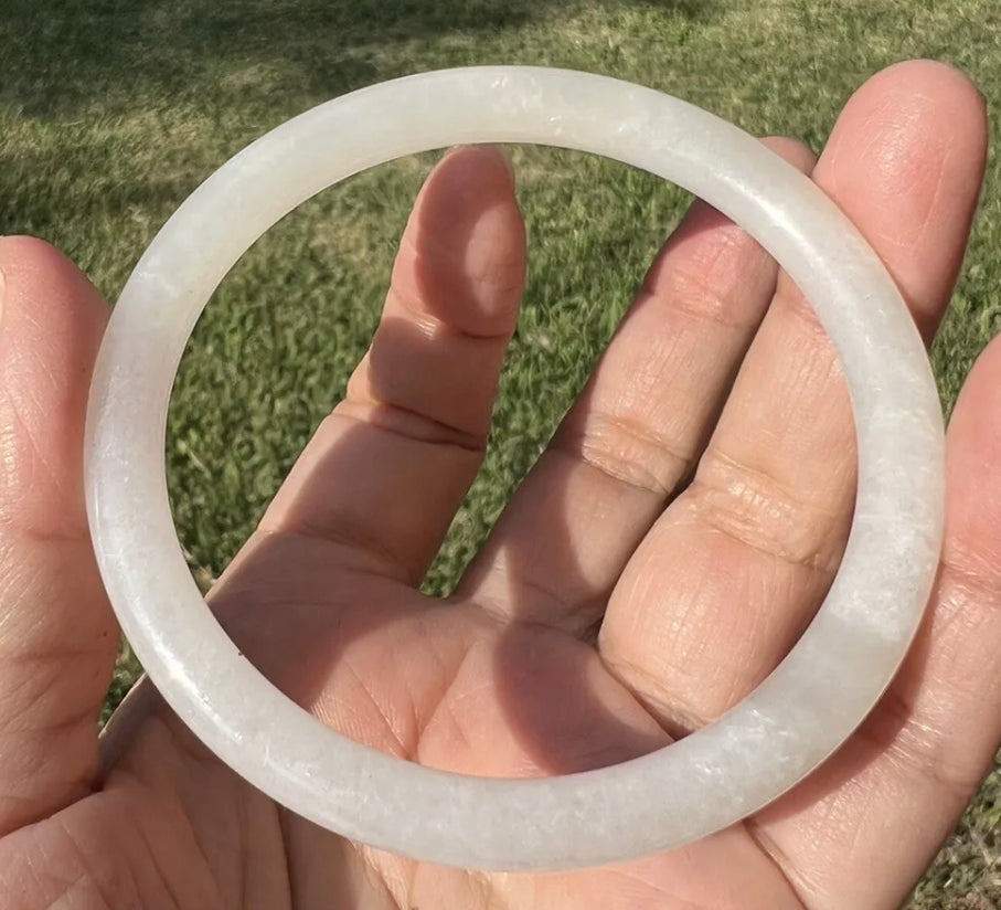 VINTAGE Medium Hetian Nephrite Jade Bangle from Burma - Thin Stackable Bangle 57mm - JazzyJewelbyAmina