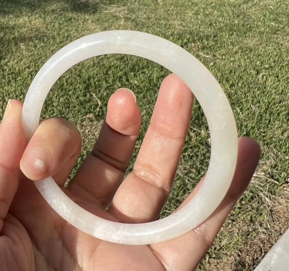 VINTAGE Medium Hetian Nephrite Jade Bangle from Burma - Thin Stackable Bangle 57mm - JazzyJewelbyAmina