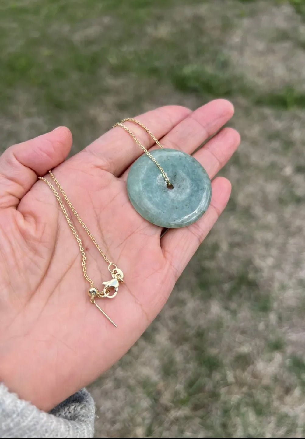 VINTAGE Jadeite Green Jade Pi Pendant w/ Chain - JazzyJewelbyAmina