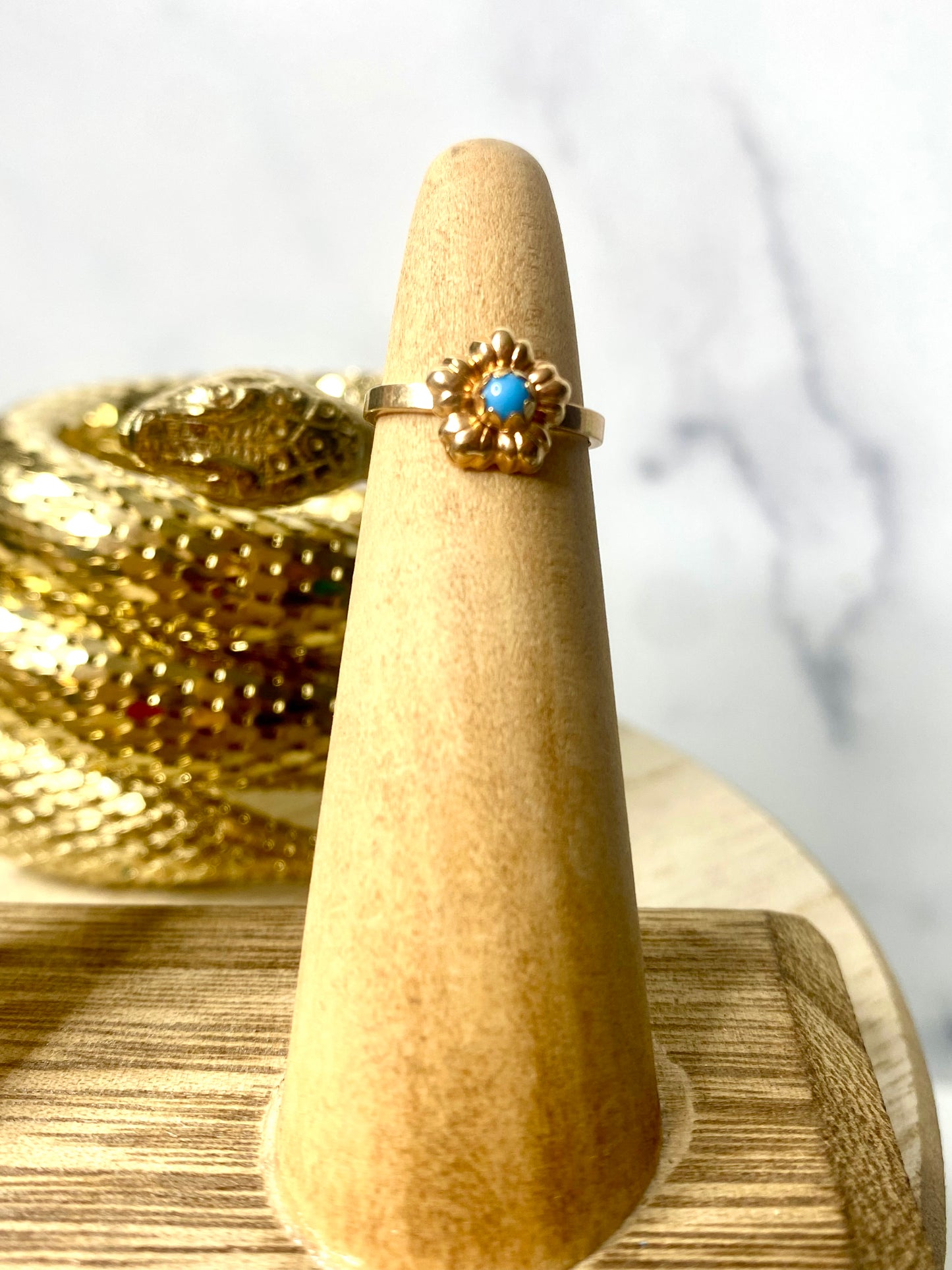 VINTAGE 18K Yellow Gold Ring Micro Turquoise Stone Ring Size 3 US (baby/child) - JazzyJewelbyAmina