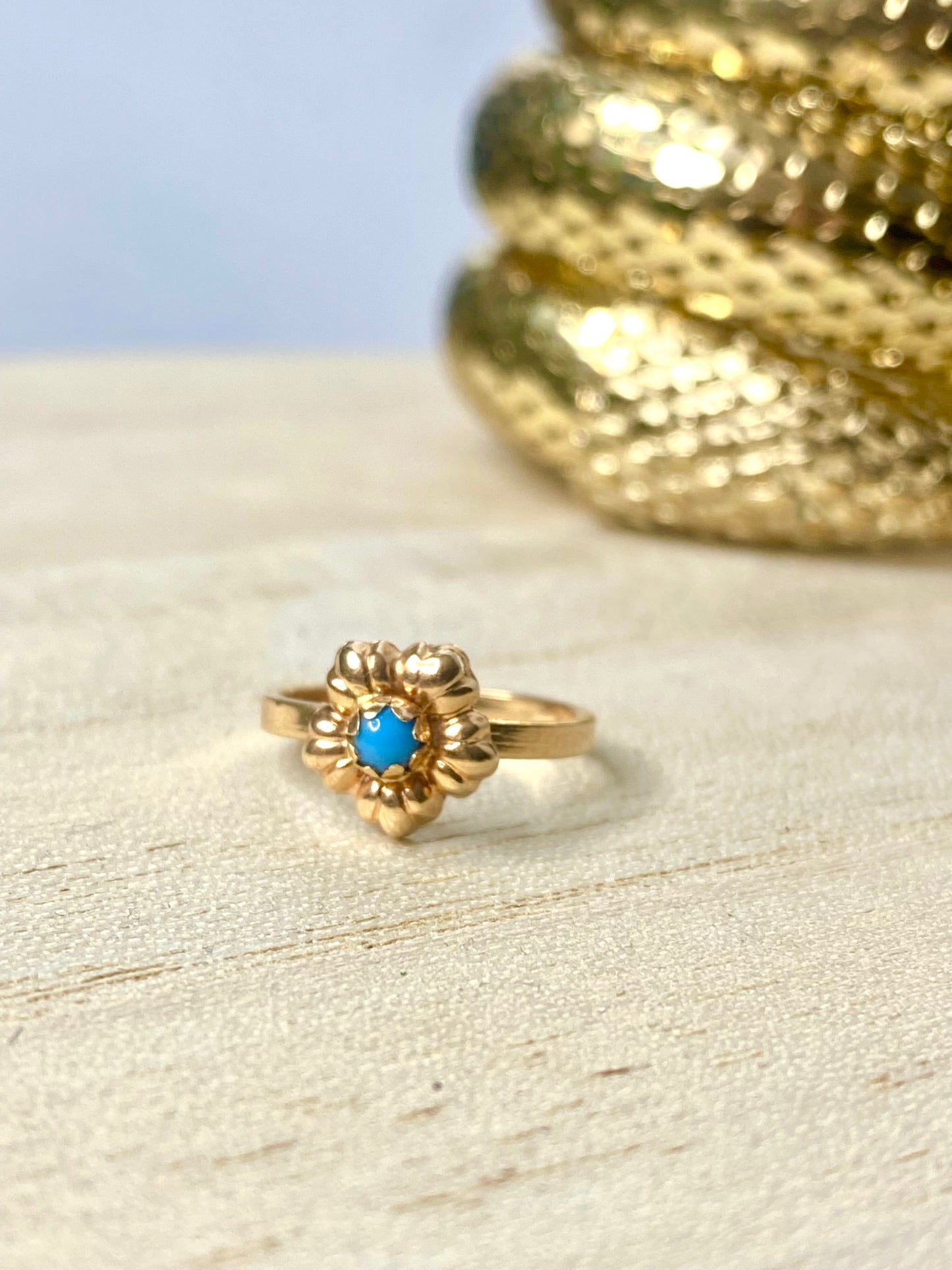 VINTAGE 18K Yellow Gold Ring Micro Turquoise Stone Ring Size 3 US (baby/child) - JazzyJewelbyAmina