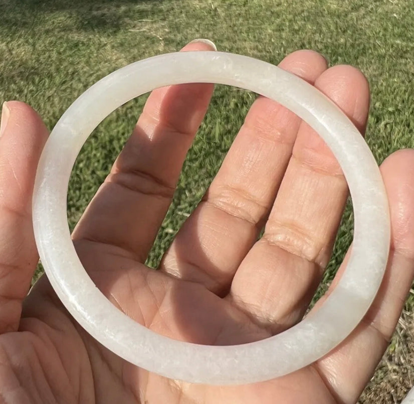 VINTAGE Medium Hetian Nephrite Jade Bangle from Burma - Thin Stackable Bangle 57mm - JazzyJewelbyAmina