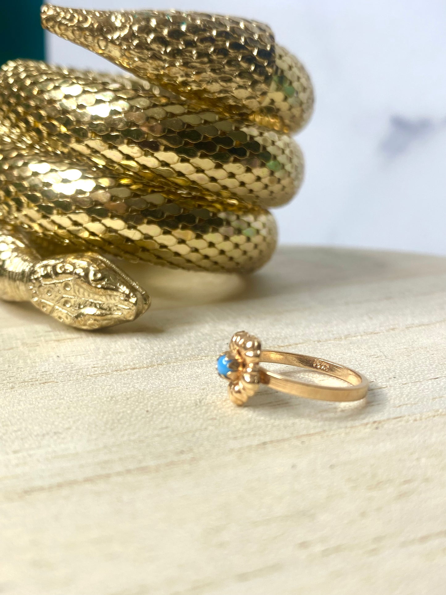 VINTAGE 18K Yellow Gold Ring Micro Turquoise Stone Ring Size 3 US (baby/child) - JazzyJewelbyAmina