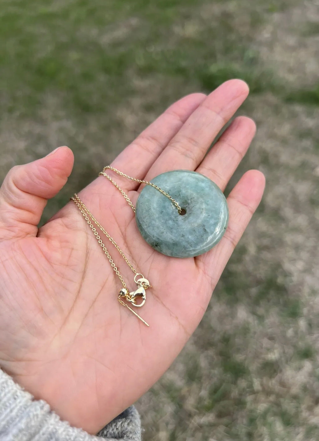 VINTAGE Jadeite Green Jade Pi Pendant w/ Chain - JazzyJewelbyAmina