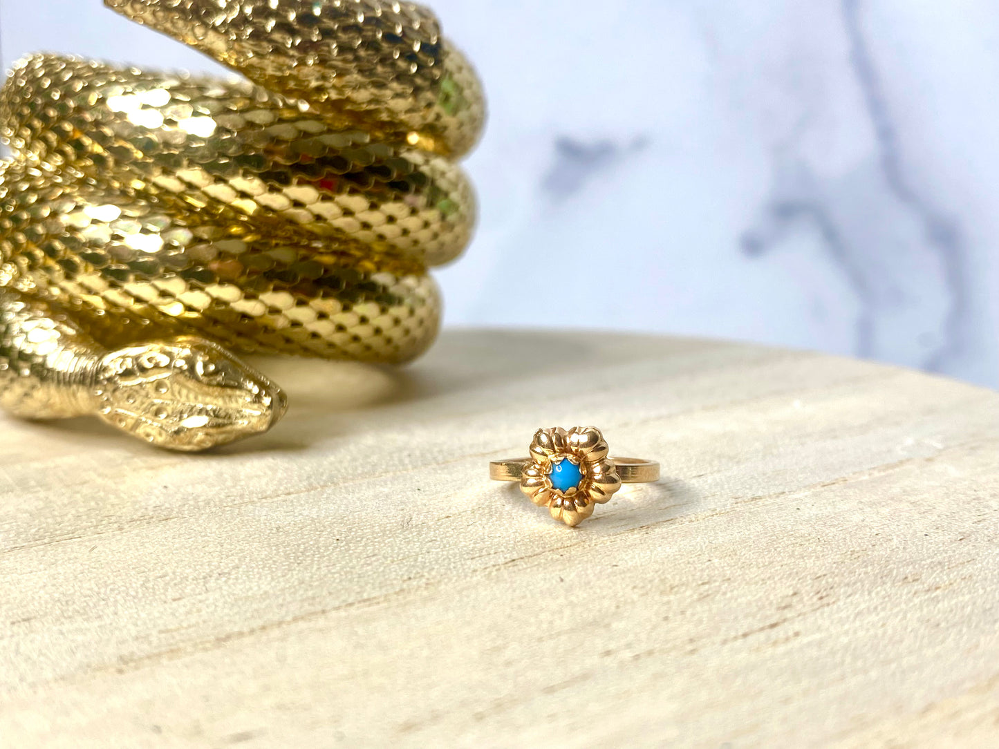 VINTAGE 18K Yellow Gold Ring Micro Turquoise Stone Ring Size 3 US (baby/child) - JazzyJewelbyAmina