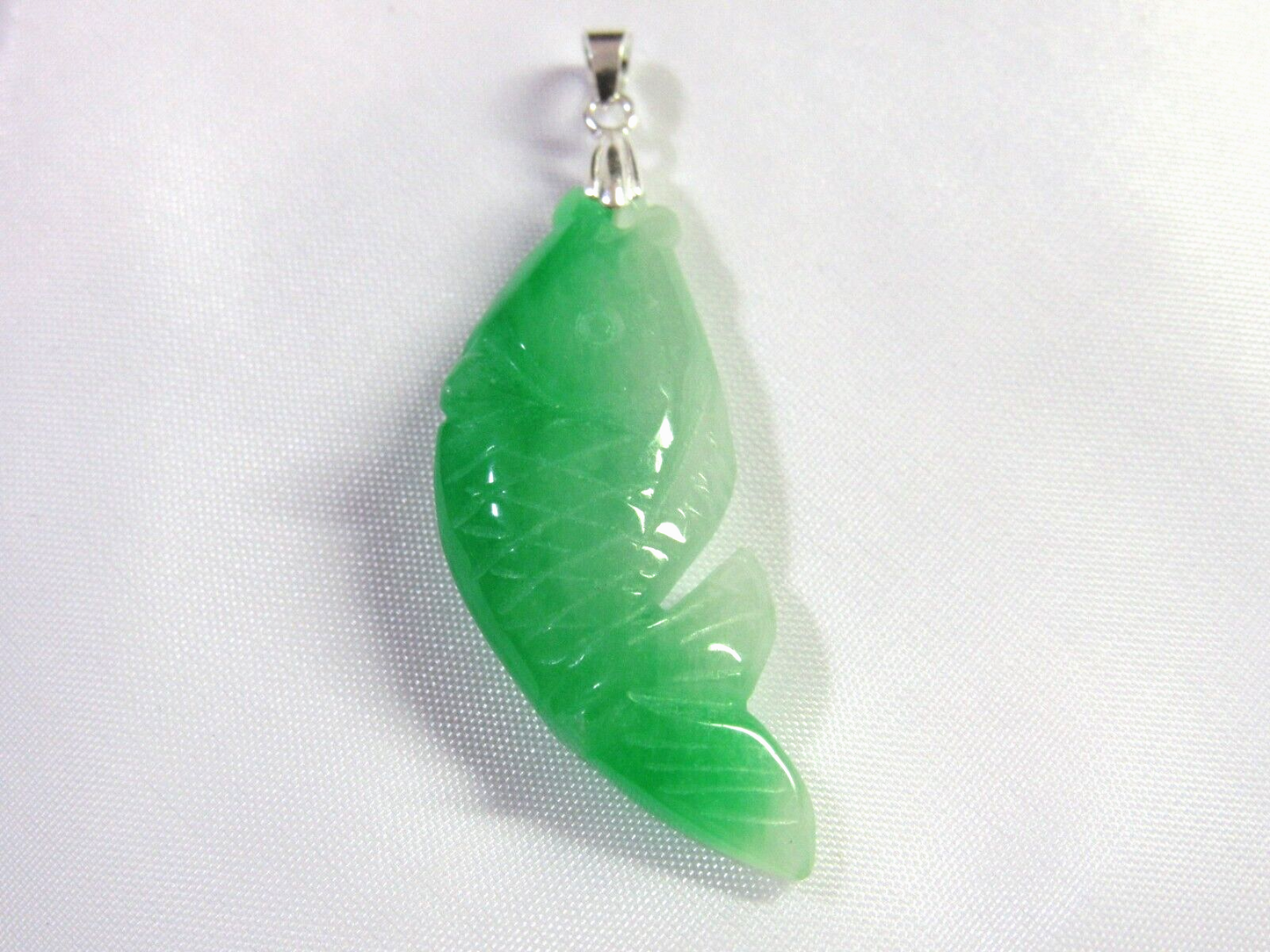 VINTAGE Jadeite Green Jade Fish Pendant - 925 Sterling Silver Bail- Lucky Jade Piece! M385 - JazzyJewelbyAmina