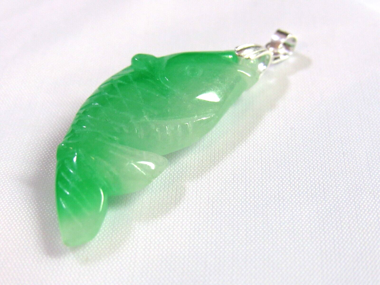 VINTAGE Jadeite Green Jade Fish Pendant - 925 Sterling Silver Bail- Lucky Jade Piece! M385 - JazzyJewelbyAmina