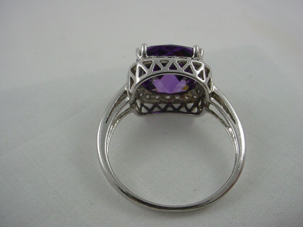 VINTAGE Large Amethyst Ring - Square Cushion Cut Sterling Silver (925) - Size 10 - JazzyJewelbyAmina