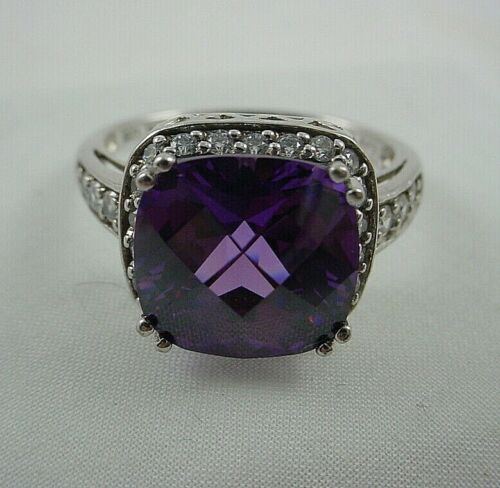 VINTAGE Large Amethyst Ring - Square Cushion Cut Sterling Silver (925) - Size 10 - JazzyJewelbyAmina