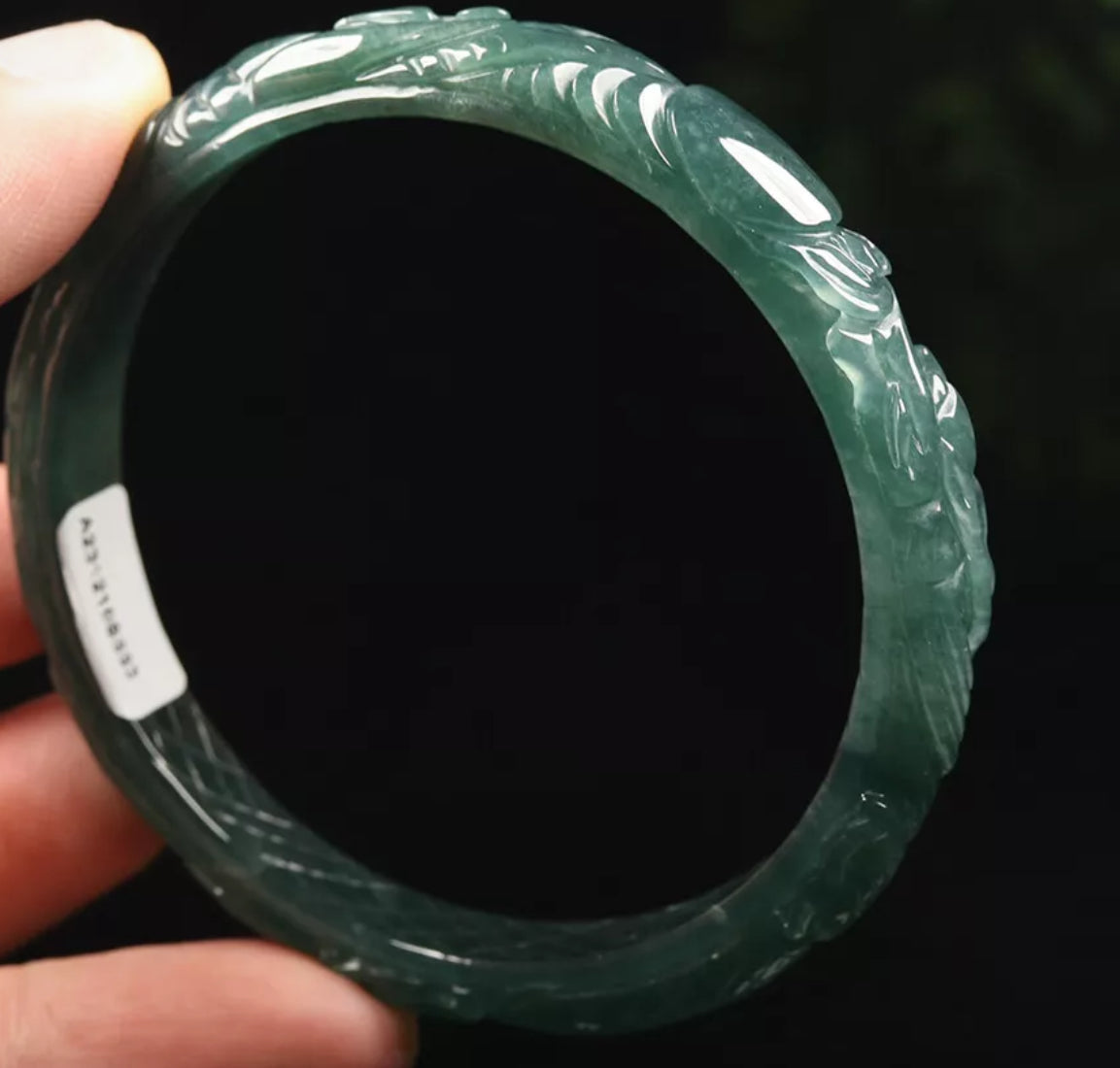 VINTAGE Large Certified Jadeite Green Jade Bangle Size 60mm HandCarved Dragone Phoenix Jade - Brings Harmony G819 - JazzyJewelbyAmina 