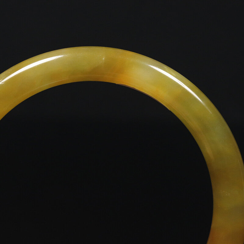 VINTAGE Large Jadeite Brown/Yellow Jade Bangle Round Princess Cut Size 62 mm J777