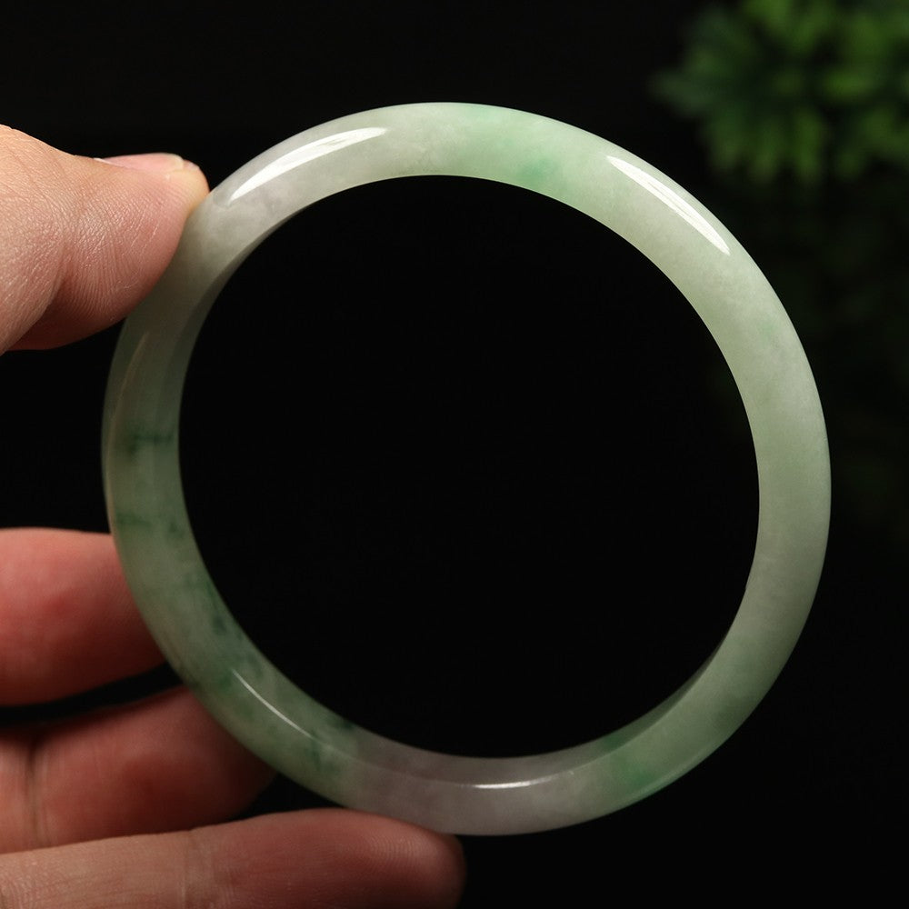 VINTAGE Lathe Jadeite Green Jade Bangle Size 59mm. Hint of Lavender! A811 - JazzyJewelbyAmina 